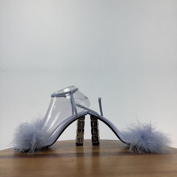 Womens Givenchy G Cube Blue Leather Feather Strappy Heeled Sandals‎ Size 35 GUC - Picture 5 of 9